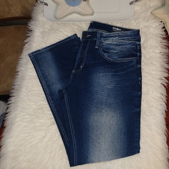 Men's 34/30 BUFFALO DAVID BITTON Six-x Straight Stretch Distressed DarkWash Jean - Picture 4 of 16